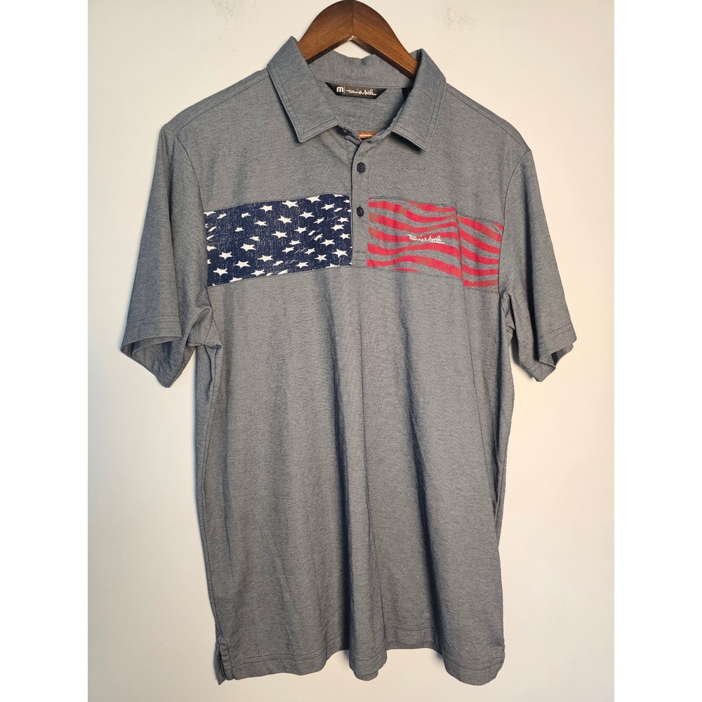 Patriotic‎ TravisMathew Polo Shirt Mens Large  American Flag Short Sleeve Golf